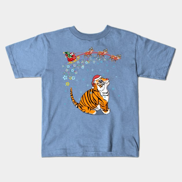 Christmas little tiger and Santa/ Year of the Tiger /New Year 2022/ Tiger 2022 Kids T-Shirt by SafSafStore